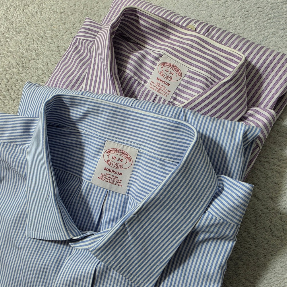 2 Pack Brooks Brothers Dress Shirt Men 18-34 Blue Purple Striped Stretch Madison